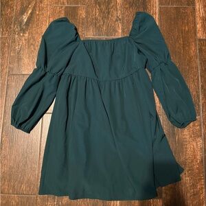 Elegant Dark Green Puff Sleeve Dress